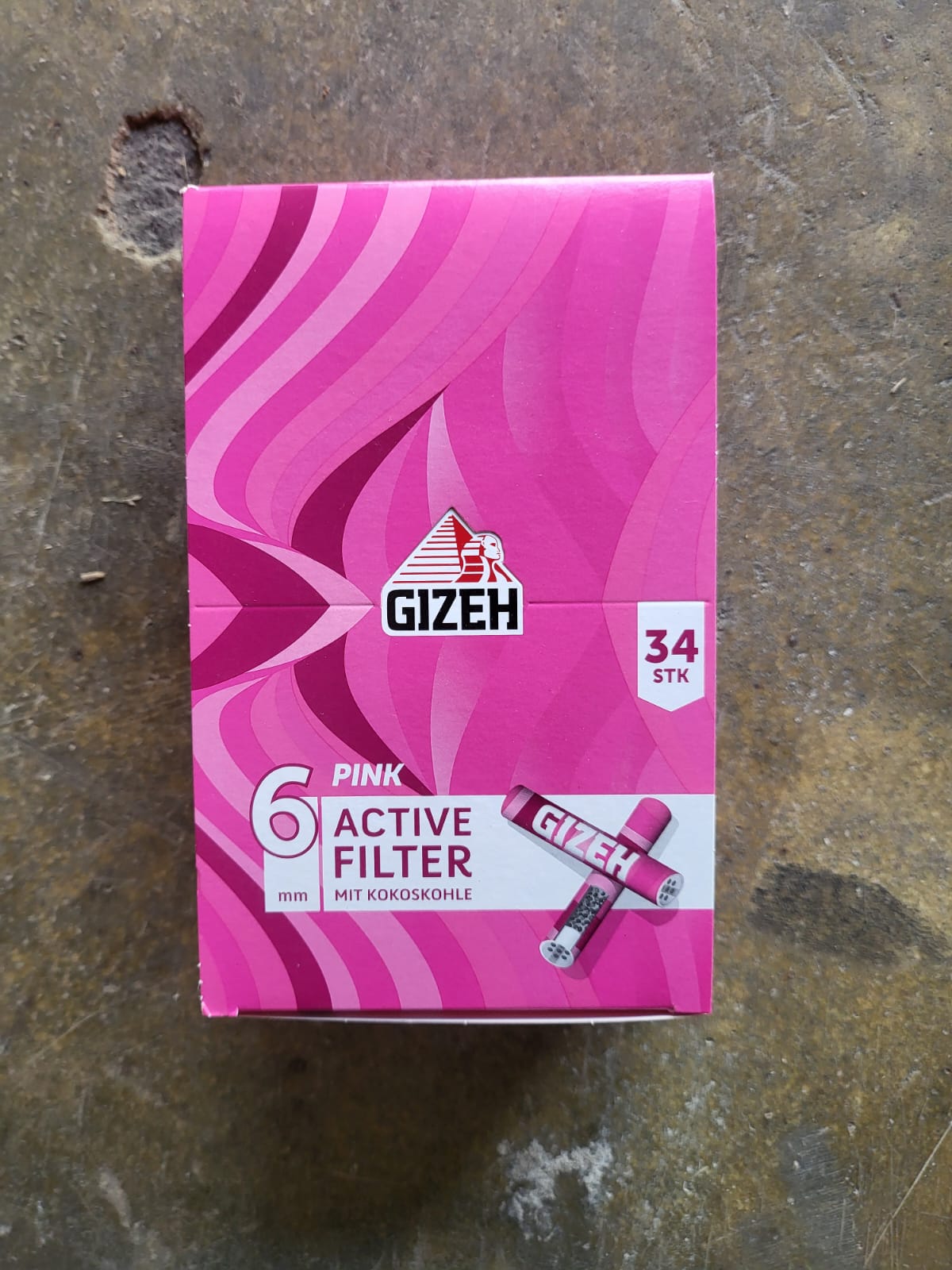 Gizeh Pink Active Filter 6 mm mit Kokoskohle – 34 Stück
