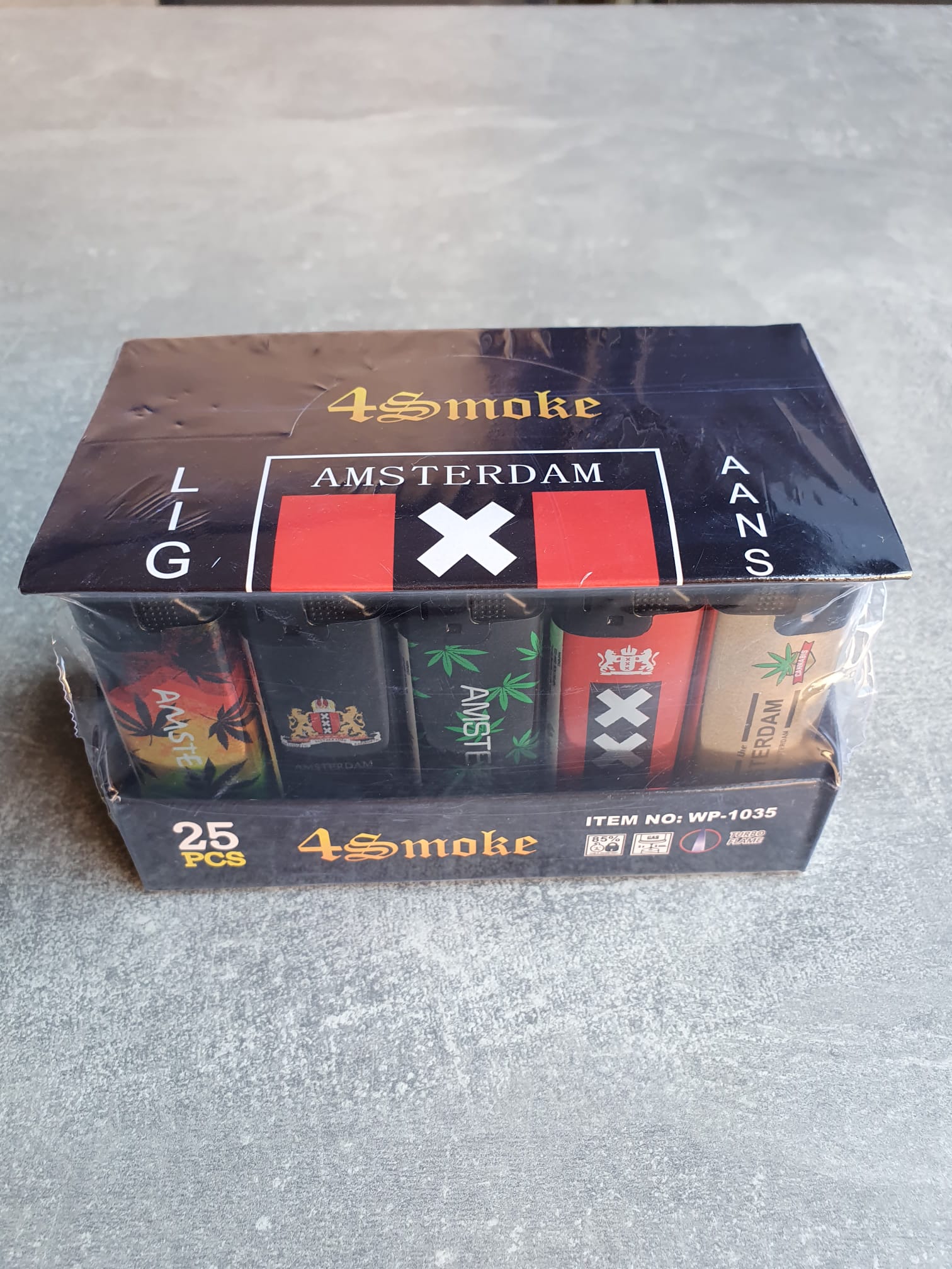 4Smoke Feuerzeuge – 25 Stück im Display (Amsterdam-Motiv-Mix)