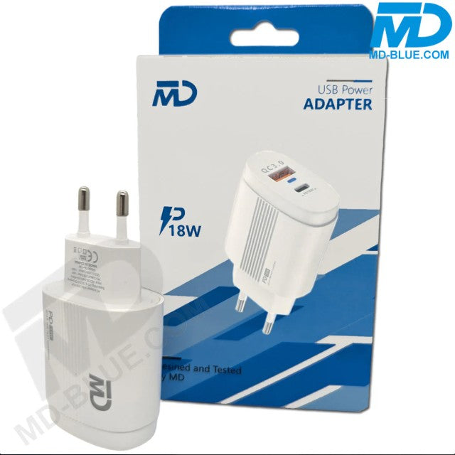 MD-Blue USB Power Adapter – 18W Schnellladegerät mit QC 3.0 (Weiß)