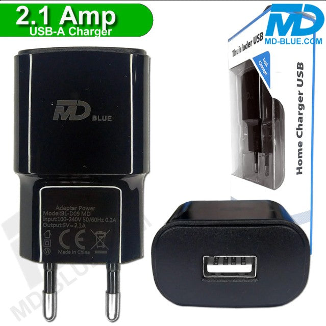 MD-Blue Thuislader USB Fast Charger – Schwarz